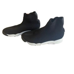 Christian Dior black fusion Technical Canvas High Top Knit Sneaker, Size 40